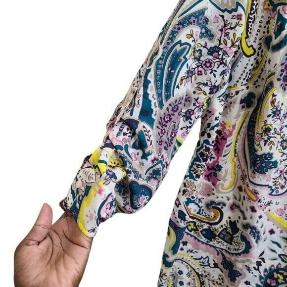 Talbots Paisley Long Sleeve Button Down Shirt Plus Size 2X Roll Tab - Picture 3 of 8